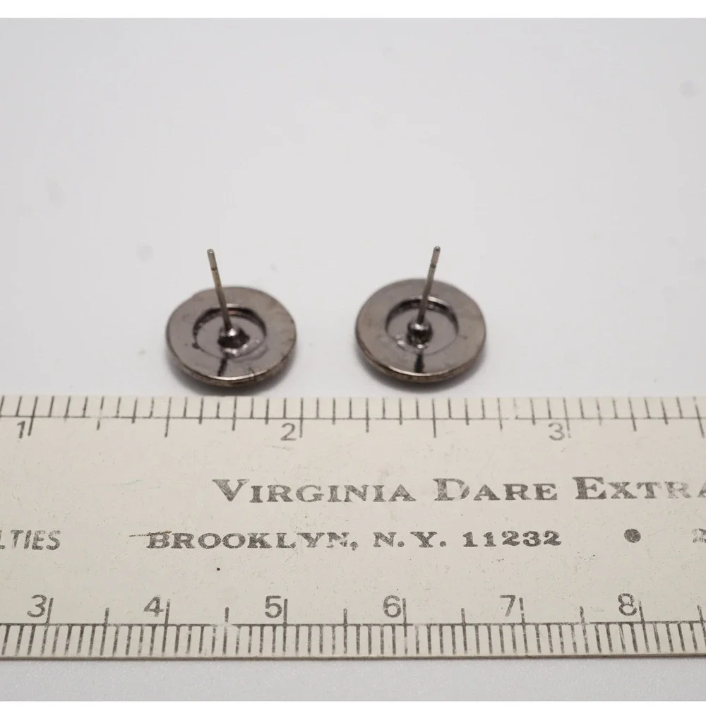 Masonic Square and Compasses Gunmetal Stud Earrings Hematite Rhinestone Circle